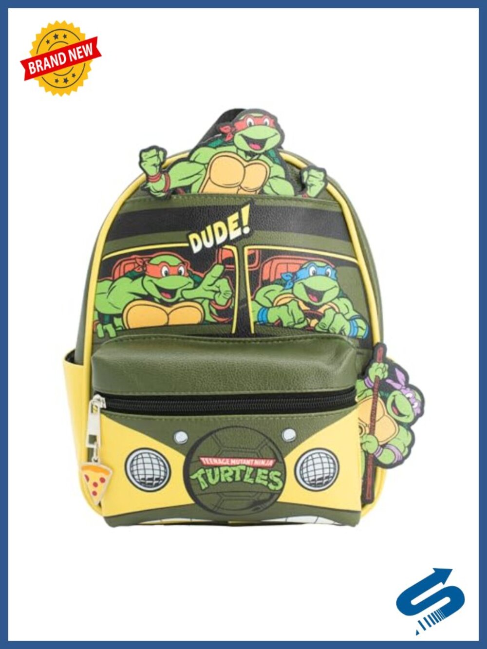 TMNT Mini PU Leather Backpack Women's Fashion Daypack with Pizza Charm